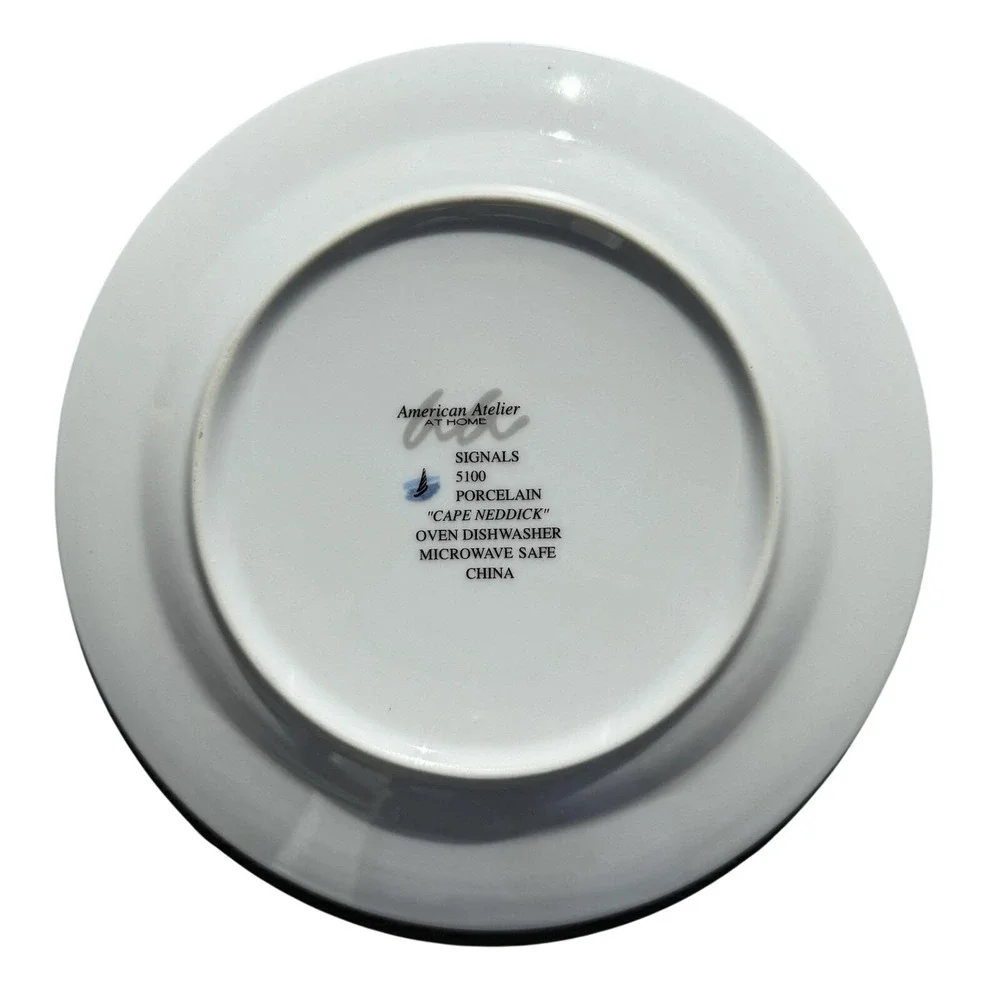 American Atelier Salad Plate Cape Neddick 8in‎ Blue Excellent Lighthouse Signals